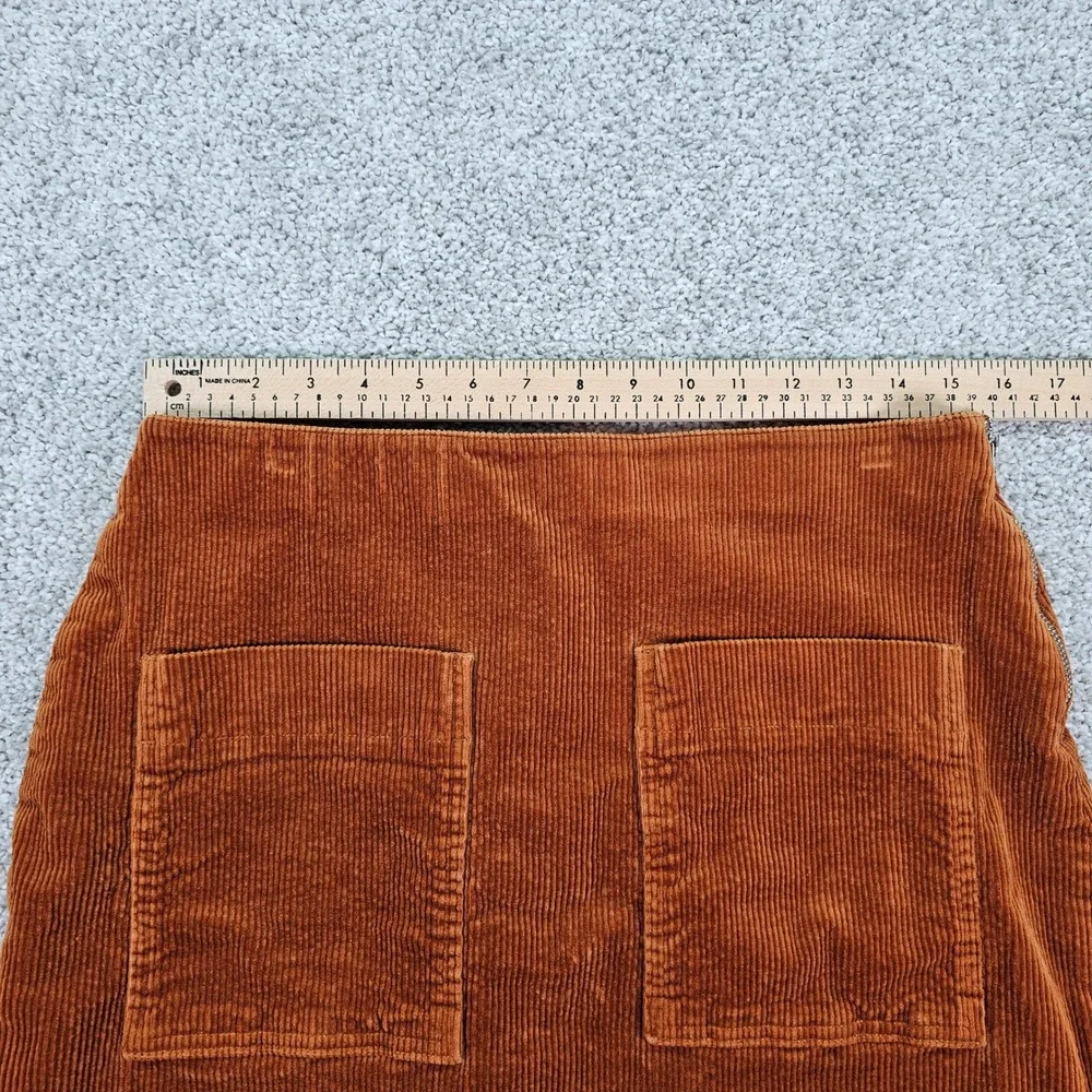 Free‎ Assembly Corduroy A-Line Mini Skirt Rust Orange Side Zip Pockets Size M